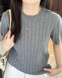 Ribbed Cotton Knit Short Sleeve Tee