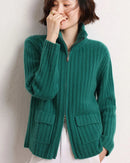 Cashmere Mock-Neck Zip Cardigan
