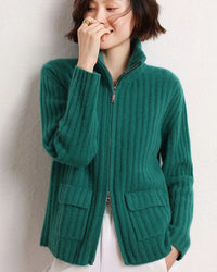 Cashmere Mock-Neck Zip Cardigan