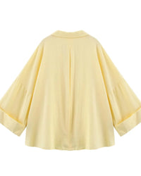 Casual Rolled-Up Wide-Sleeve Striped Shirt