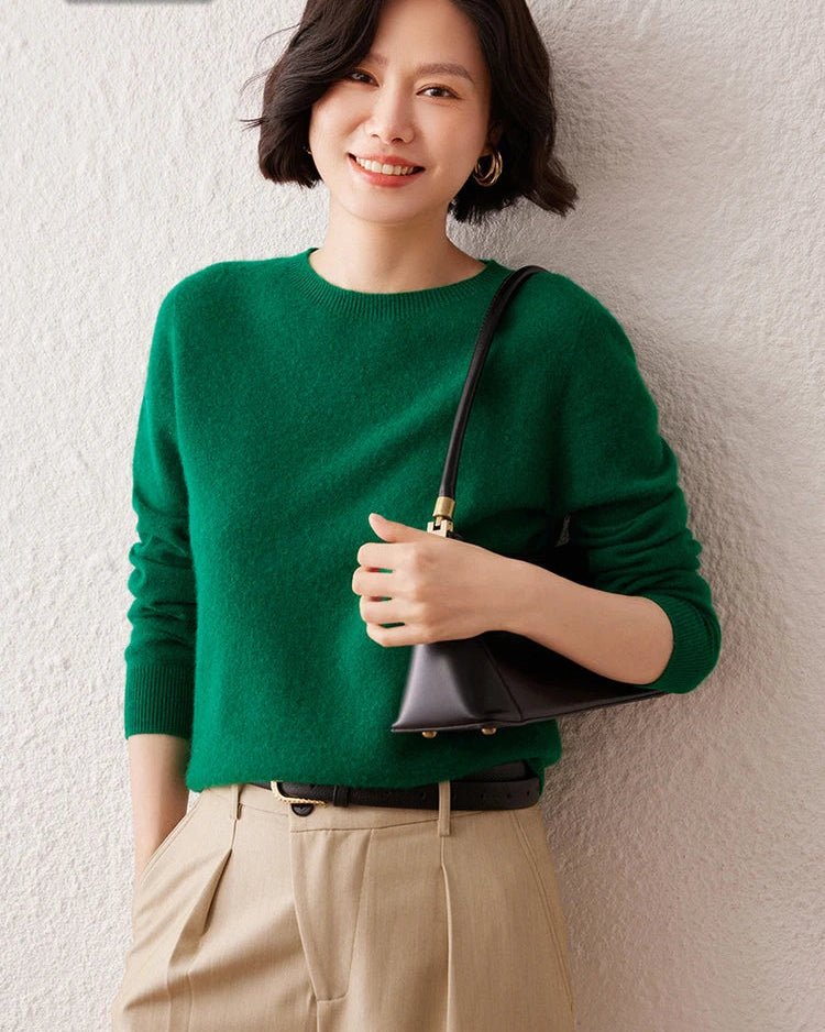 Crew Neck Long-Sleeved Cashmere Knit Sweater