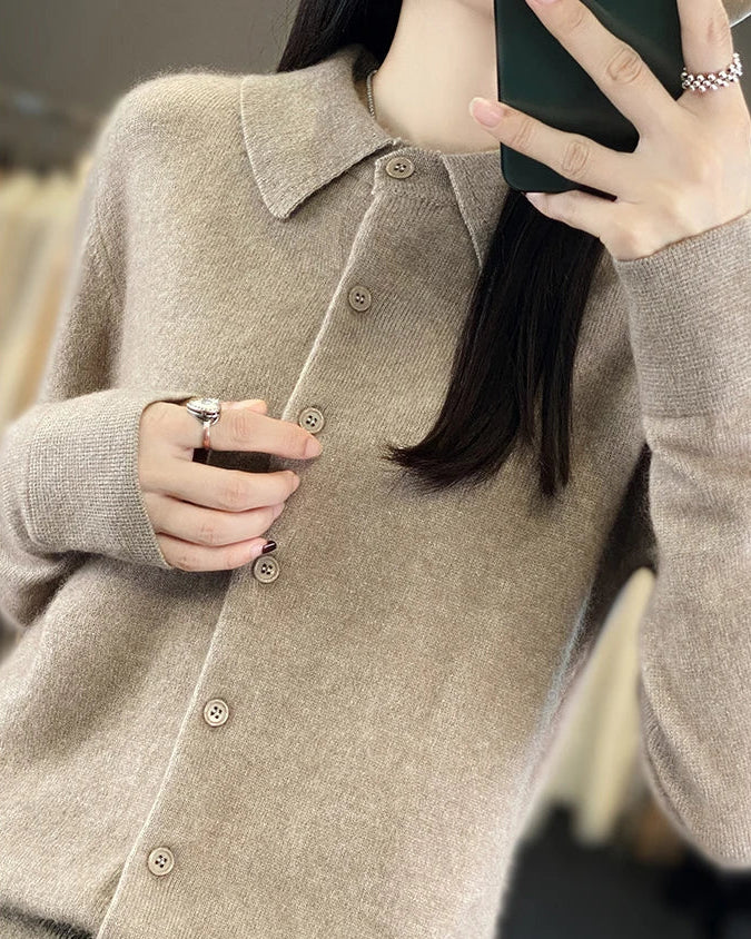 Mink Cashmere Polo Cardigan