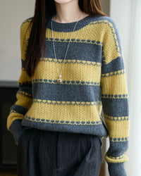 Merino Wool Stripe Block Pullover