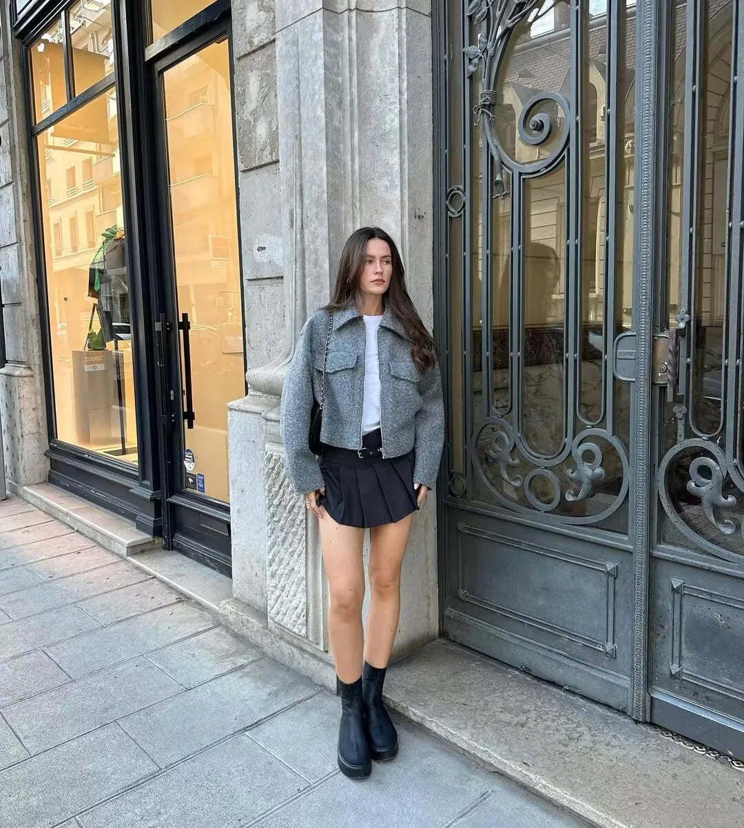 Vintage Gray Cropped Short Coat
