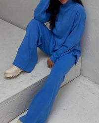 Loose Knit Sweatshirt & Wide-Leg Pants Two-Piece Set
