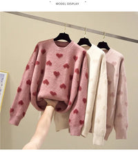 Pink Heart Winter Knitted Sweater