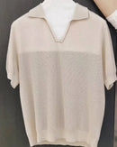 Linen Silk Polo Collar Knit Short-Sleeved Shirt