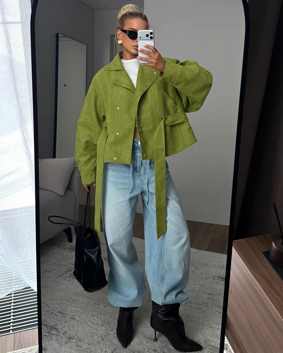 Vintage Stand Collar Suede Outerwear