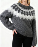 Wool Striped Geometric Jacquard Round Neck Knit Pullover