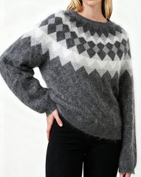 Wool Striped Geometric Jacquard Round Neck Knit Pullover
