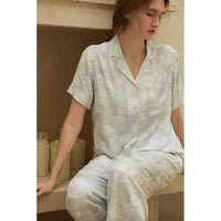 Satin Printed Short-sleeved Shirt & Pants Pajama Set