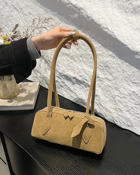 Faux Suede Bowling Shoulder Bag