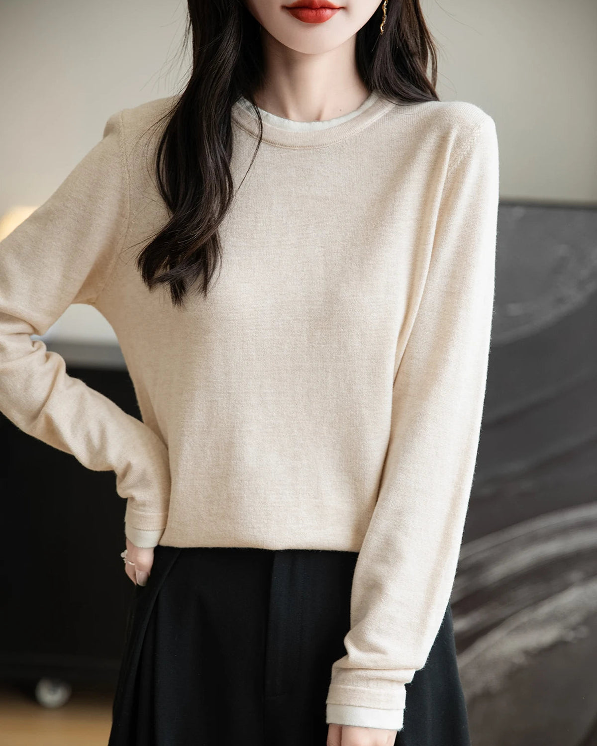 Layered-Look Wool-Blend Knit Top