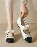 Women’s round toe bow flat shoes in nude, slip-on ballet flats with patchwork design and shallow style, perfect for spring and summer casual wear.