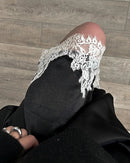 Satin And Lace-Paneled A-Line Midi Skirt