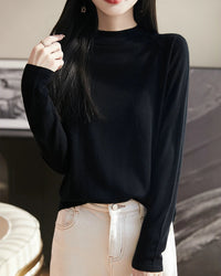 Loose-Fit Crew Neck Long-Sleeve Knitted Pullover