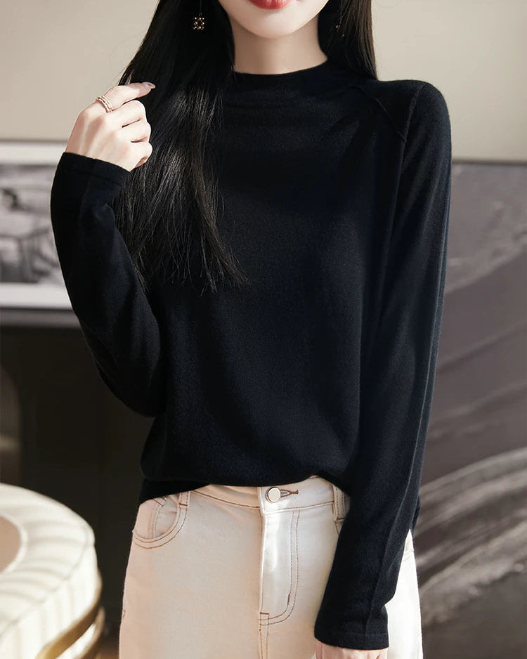 Loose-Fit Crew Neck Long-Sleeve Knitted Pullover