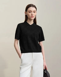 Button-Down Collar Openwork Shirt