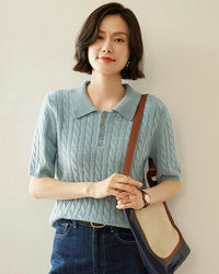 Cashmere Cable Knit Short Sleeve Top