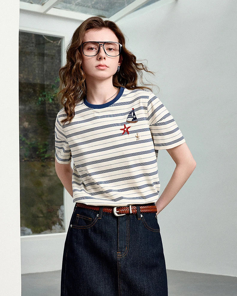 Nautical Stripe Embroidered T-Shirt