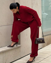 Loose Knit Cardigan & Elastic Waist Trousers Set