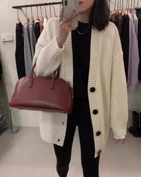 Wool V-Neck Loose-Fitting Knitted Cardigan Sweater