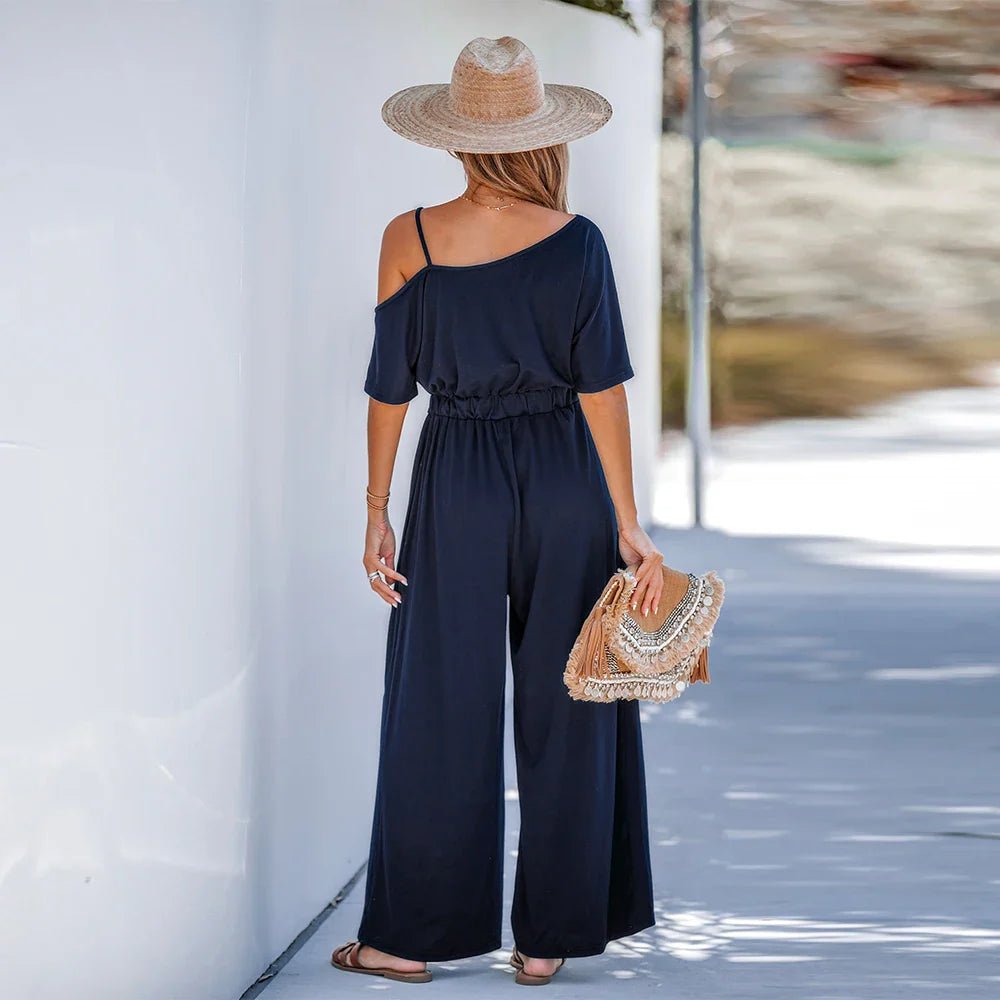 Open Shoulder Short Sleeve Wide Leg Jumpsuit