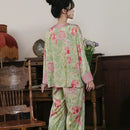 Chinese Style Button Satin Shirt & Trousers Pajama Set