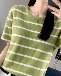 Casual Cotton Patchwork Short Sleeve Top