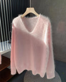 Cashmere Fluffy V-Neck Pullover