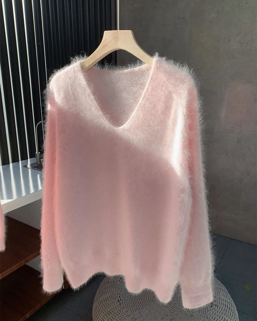 Cashmere Fluffy V-Neck Pullover