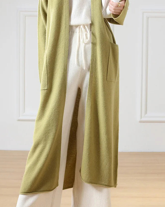 Open Front Merino Wool Long Cardigan