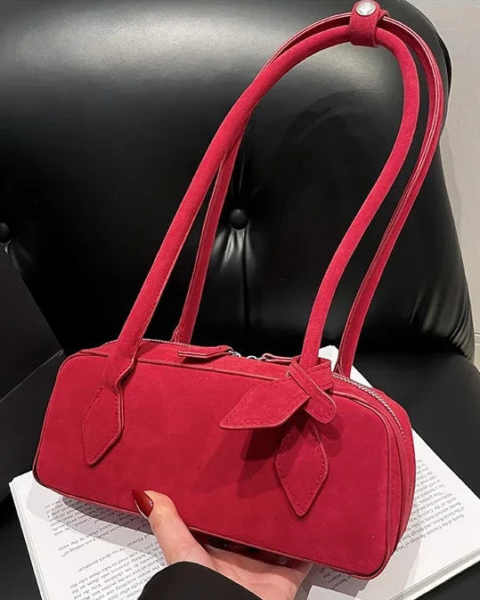 Faux Suede Bowling Shoulder Bag