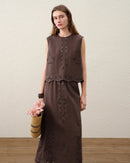 Linen Embroidered A-Line Midi Skirt