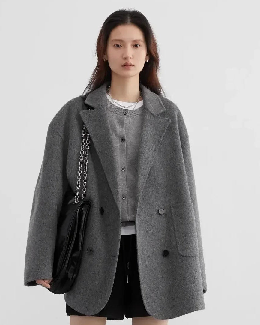 Oversized Drop-Shoulder Wool Blend Coat