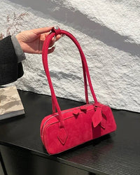 Faux Suede Bowling Shoulder Bag