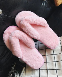 Women's Furry Cross-Strap Open-Toe Slippers