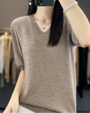 Merino Wool V-Neck Short-Sleeve Sweater