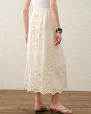 Linen Embroidered A-Line Midi Skirt