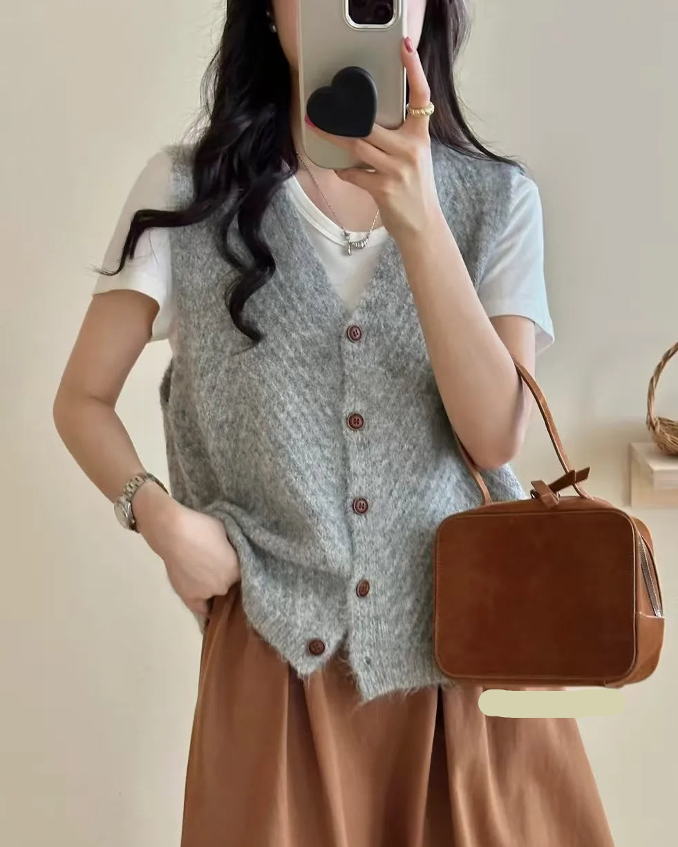 V-Neck Button Knit Sweater Vest
