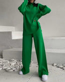 Loose Knit Sweatshirt & Wide-Leg Pants Two-Piece Set
