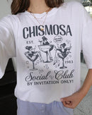 Women's pure cotton crew-neck printed T-shirt featuring a vintage Chismosa Latina graphic, breathable fabric, and a loose oversized fit for casual campus and city wear.