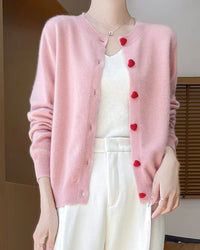 Merino Wool Half-High Collar Loose Knit Cardigan