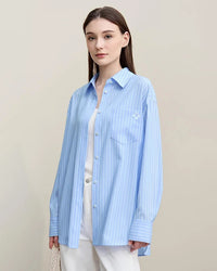 Loose-Fitting Casual Striped Embroidered Shirt