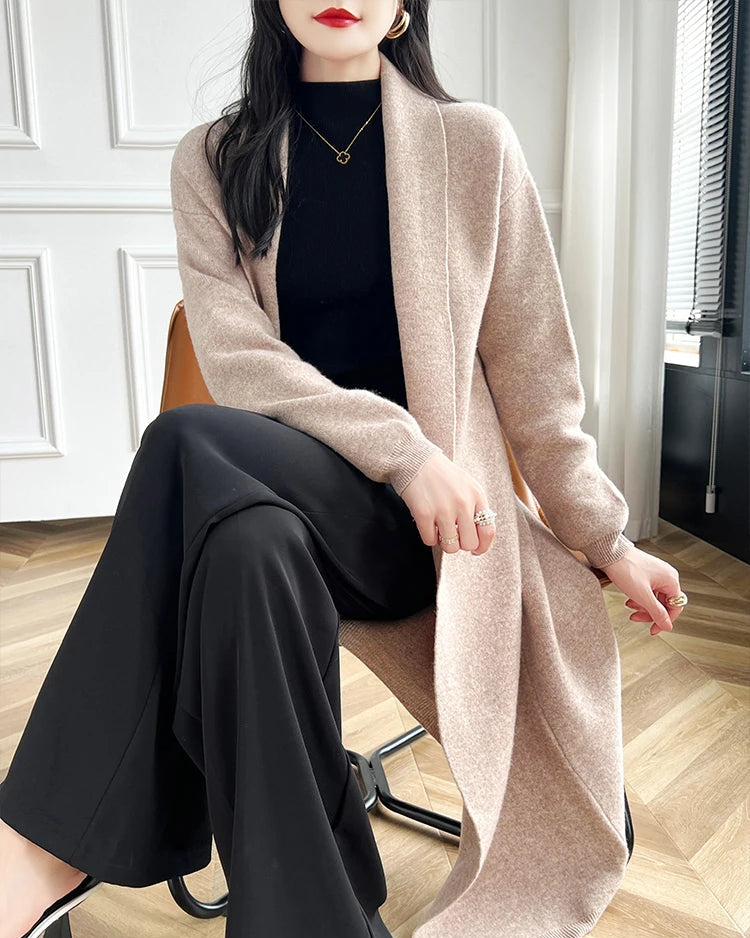 Loose-Fitting Long Wool Cardigan Sweater