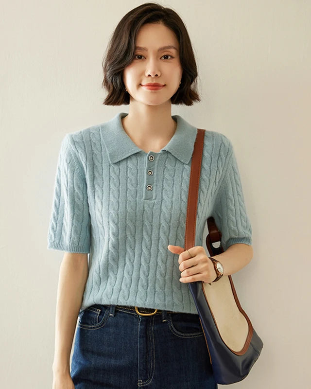 Cashmere Cable Knit Short Sleeve Top