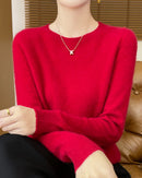 Merino Wool O-Neck Pullover Sweater