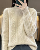 Diamond-Knit Wool Mock-Neck Sweater