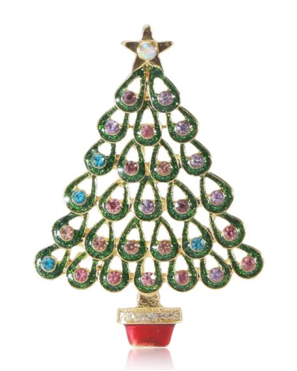 Christmas Tree Rhinestone Brooches Pins