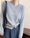 Pure Wool Round-Neck Slim Cardigan